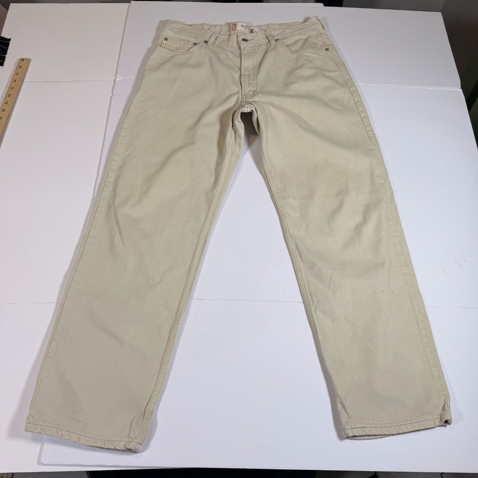 Levi's 550 Jeans Mens 36x32 Tan Super Stretchy Boho Relaxed Fit Straight Leg